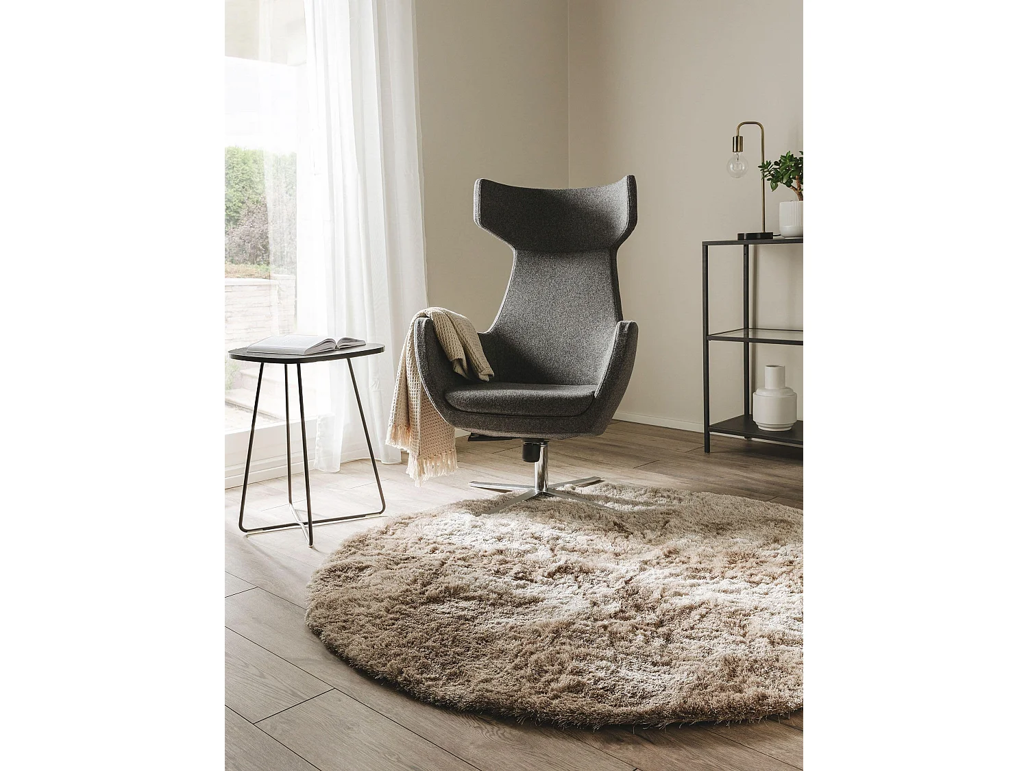 Tapis à poils longs Whisper Marron clair ø 160 cm rond