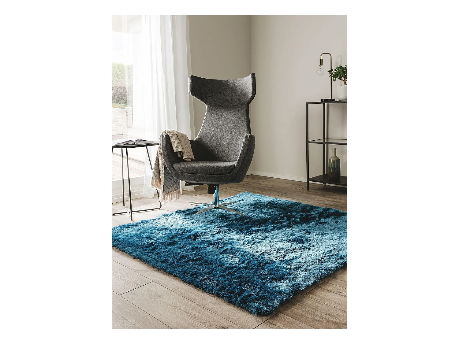 Tapis à poils longs Whisper Bleu 60x60 cm