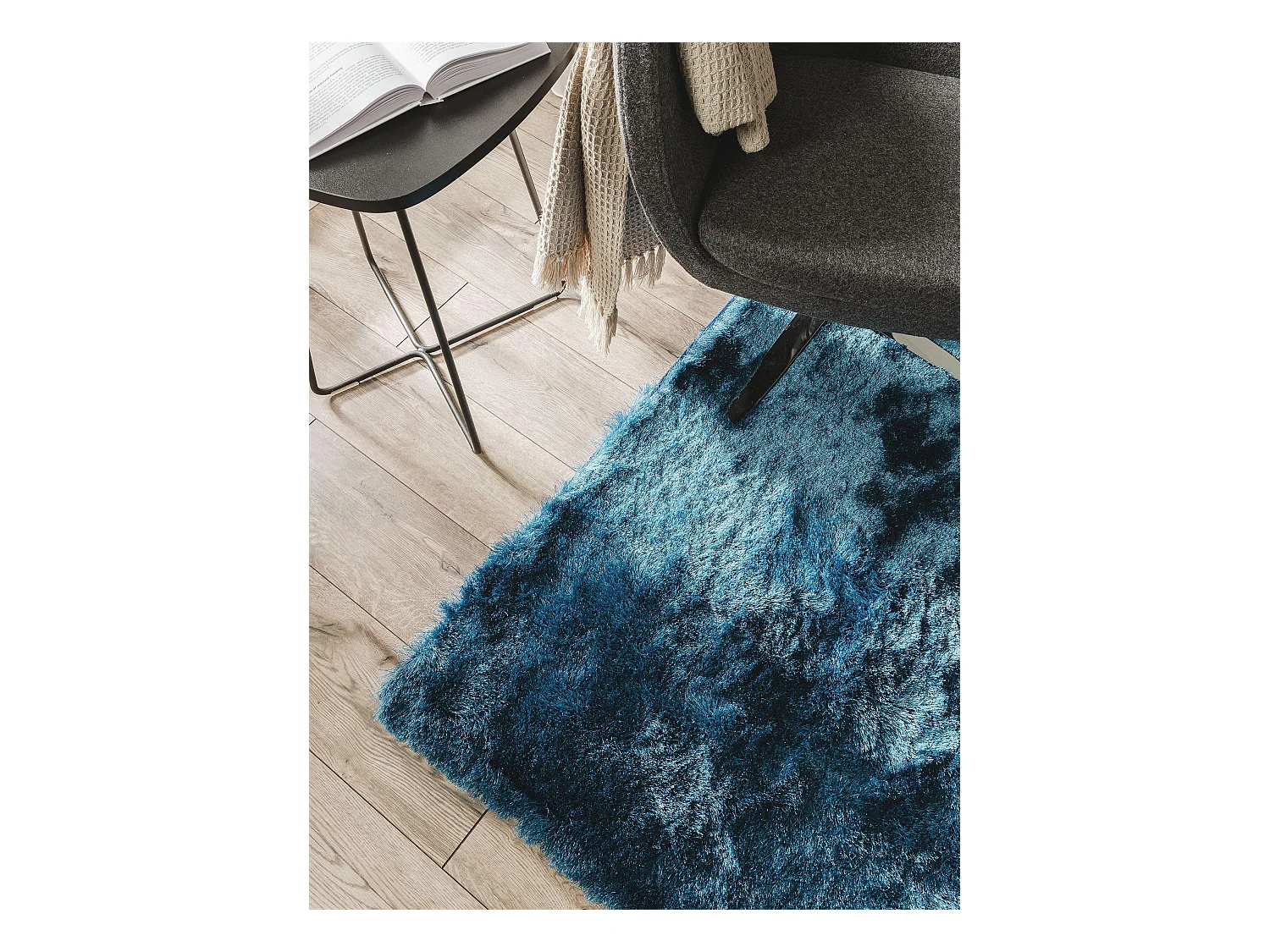 Tapis à poils longs Whisper Bleu 60x60 cm
