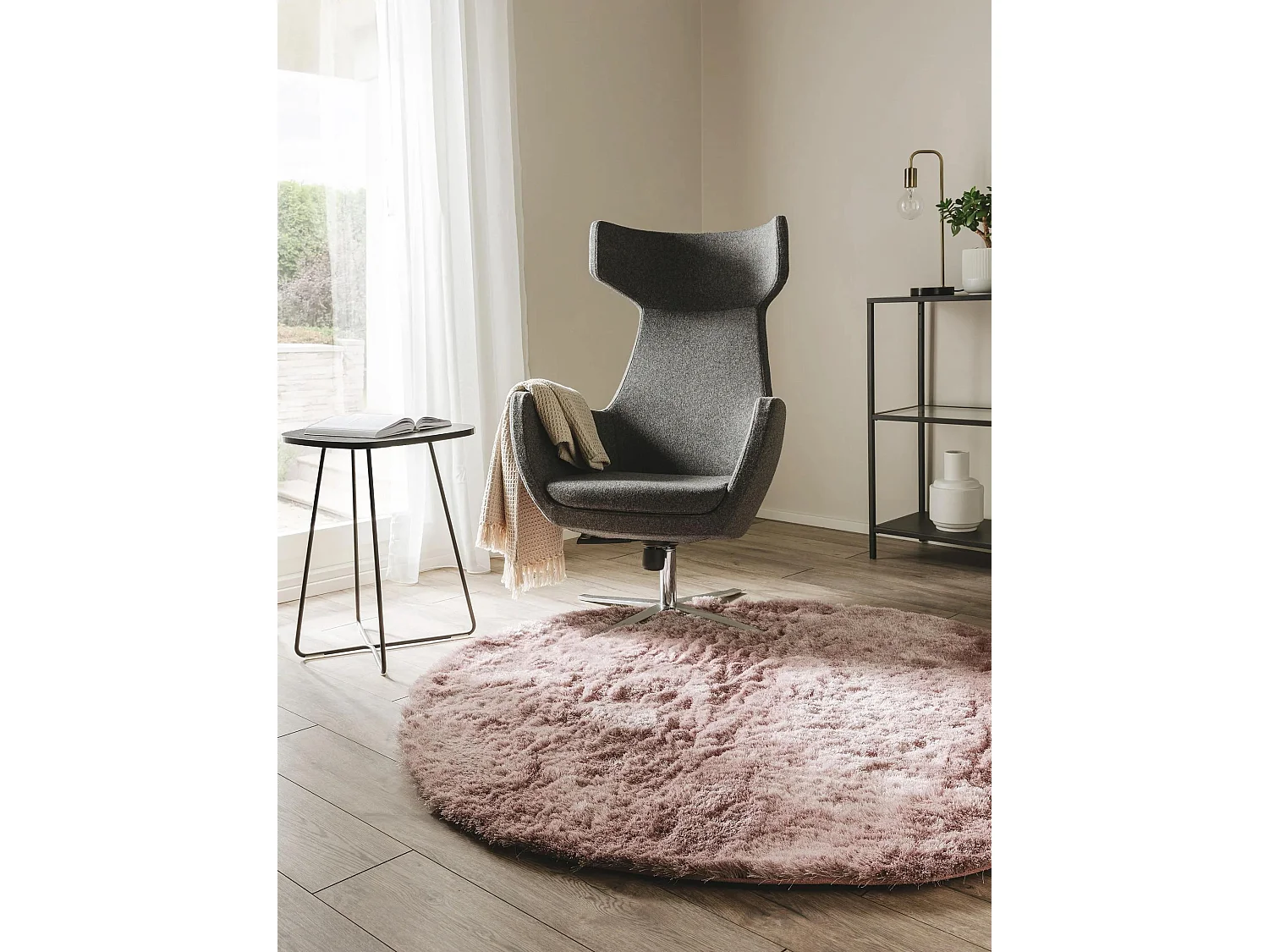 Tapis à poils longs Whisper Rose ø 80 cm rond