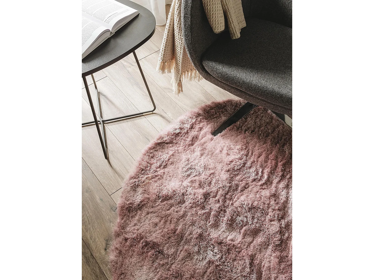 Tapis à poils longs Whisper Rose ø 80 cm rond
