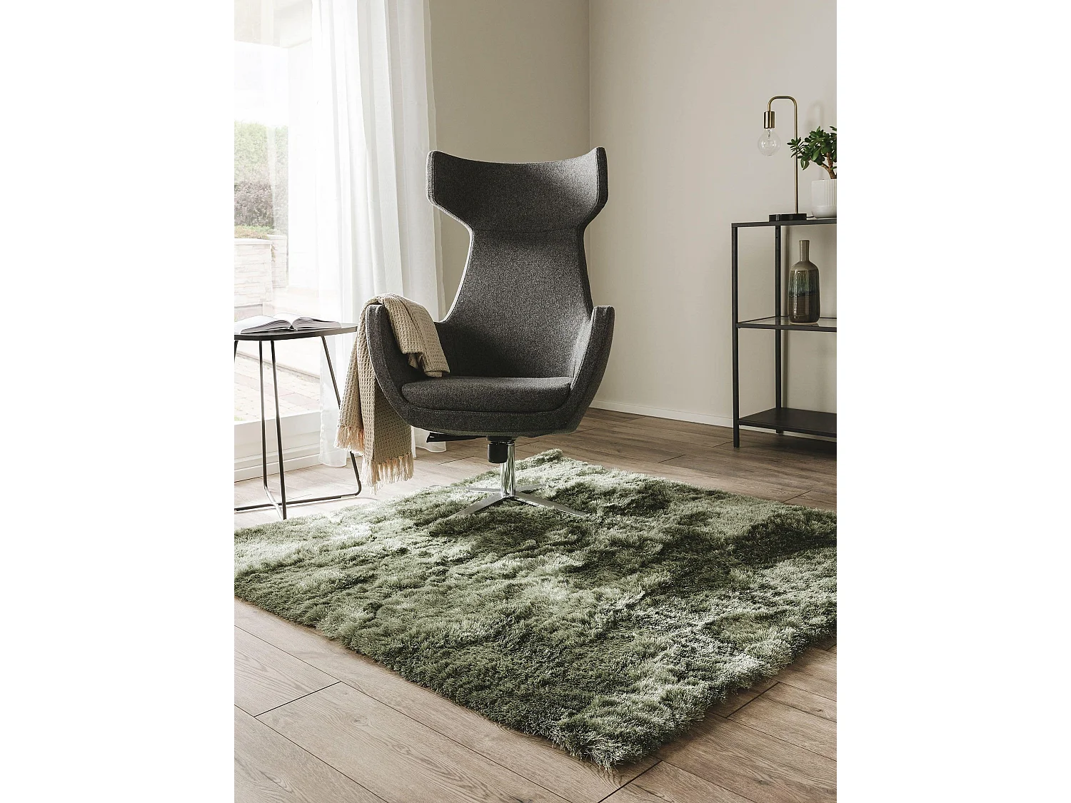 Tapis à poils longs Whisper Vert 150x150 cm