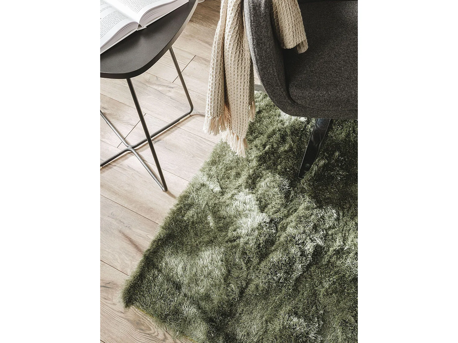 Tapis à poils longs Whisper Vert 150x150 cm
