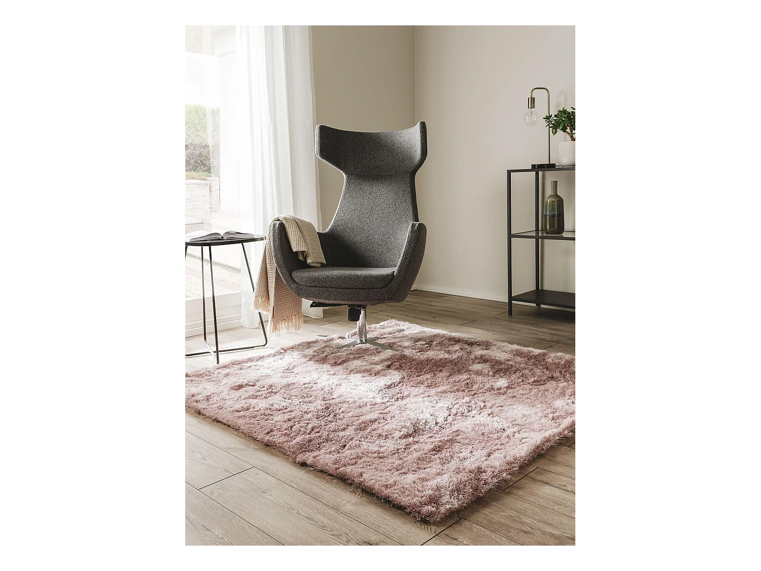 Tapis à poils longs Whisper Rose 200x200 cm