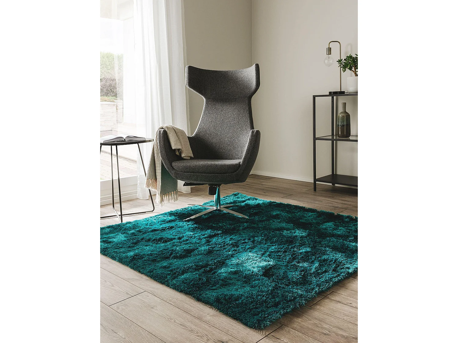 Tapis à poils longs Whisper Turquoise 200x200 cm