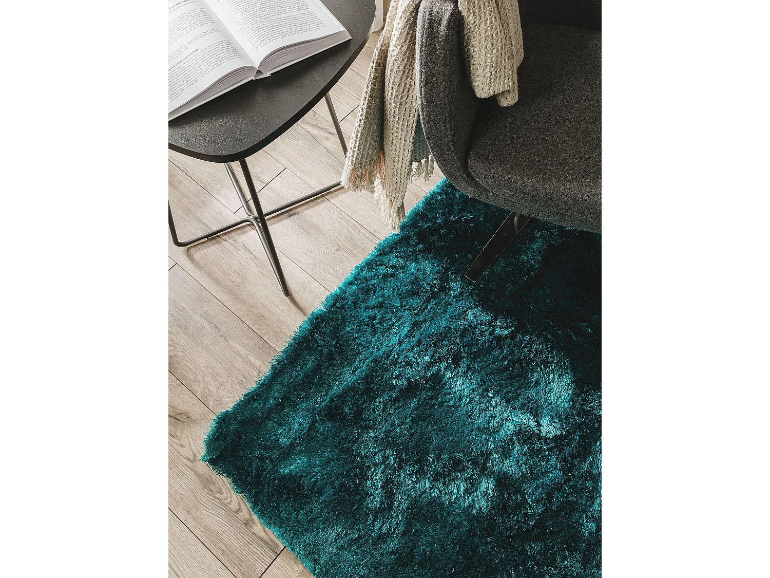 Tapis à poils longs Whisper Turquoise 200x200 cm