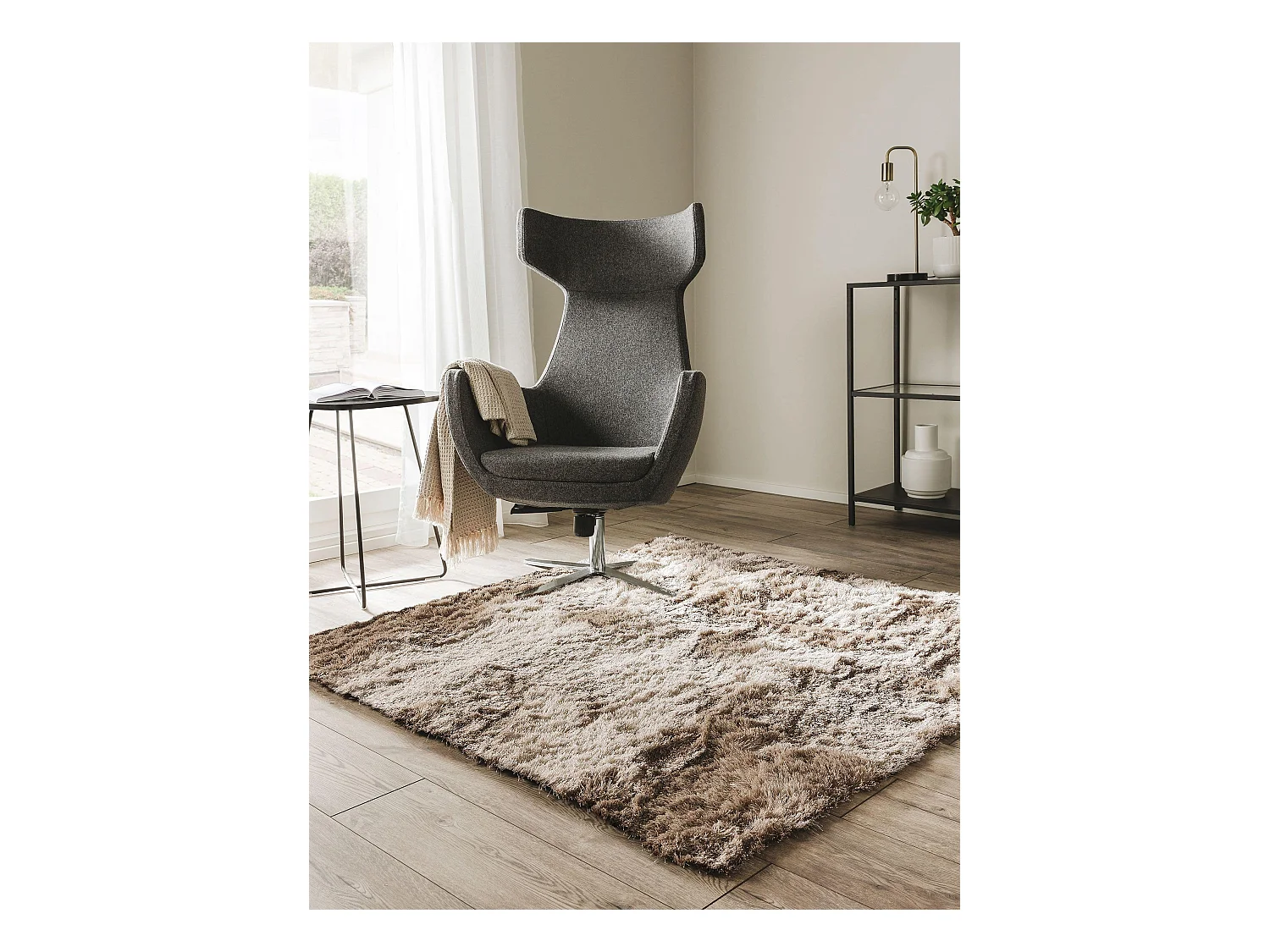 Tapis à poils longs Whisper Marron clair 200x200 cm
