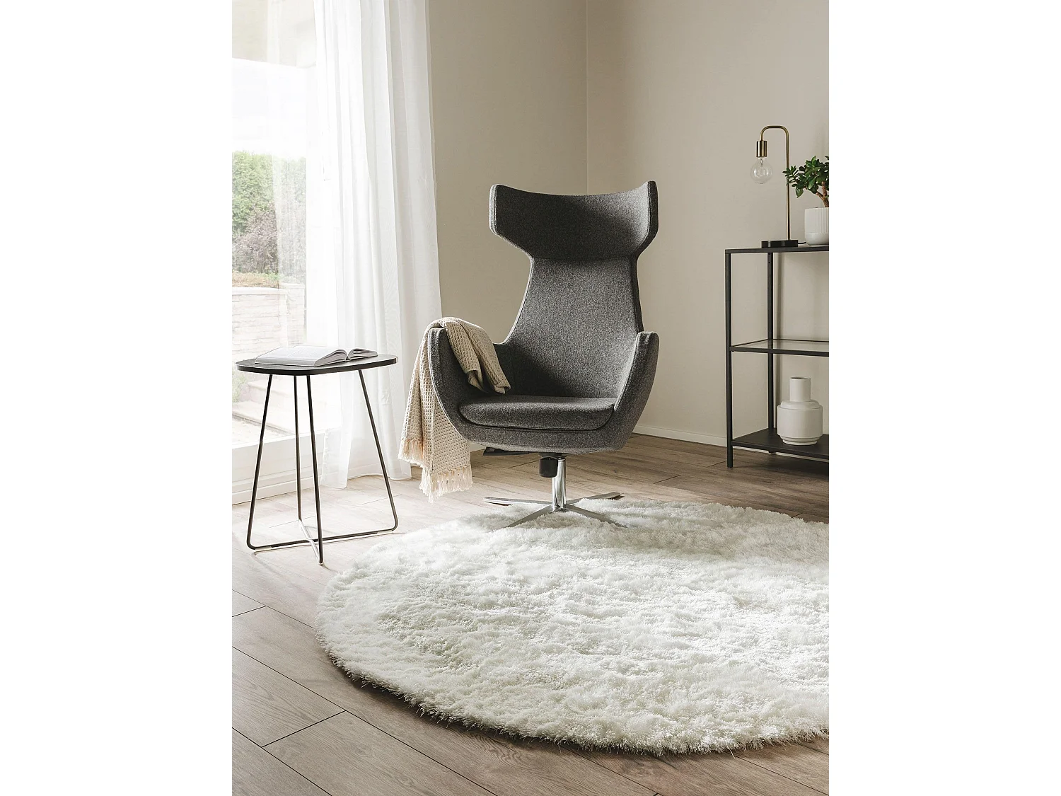 Tapis à poils longs Whisper Blanc ø 80 cm rond