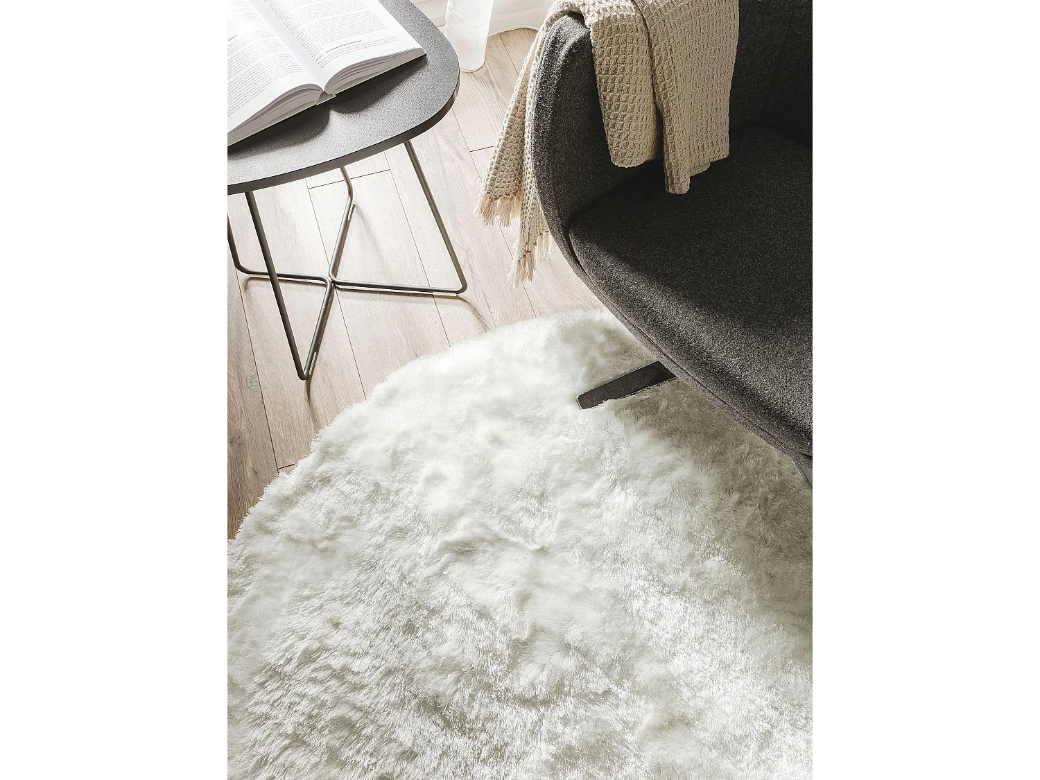 Tapis à poils longs Whisper Blanc ø 80 cm rond