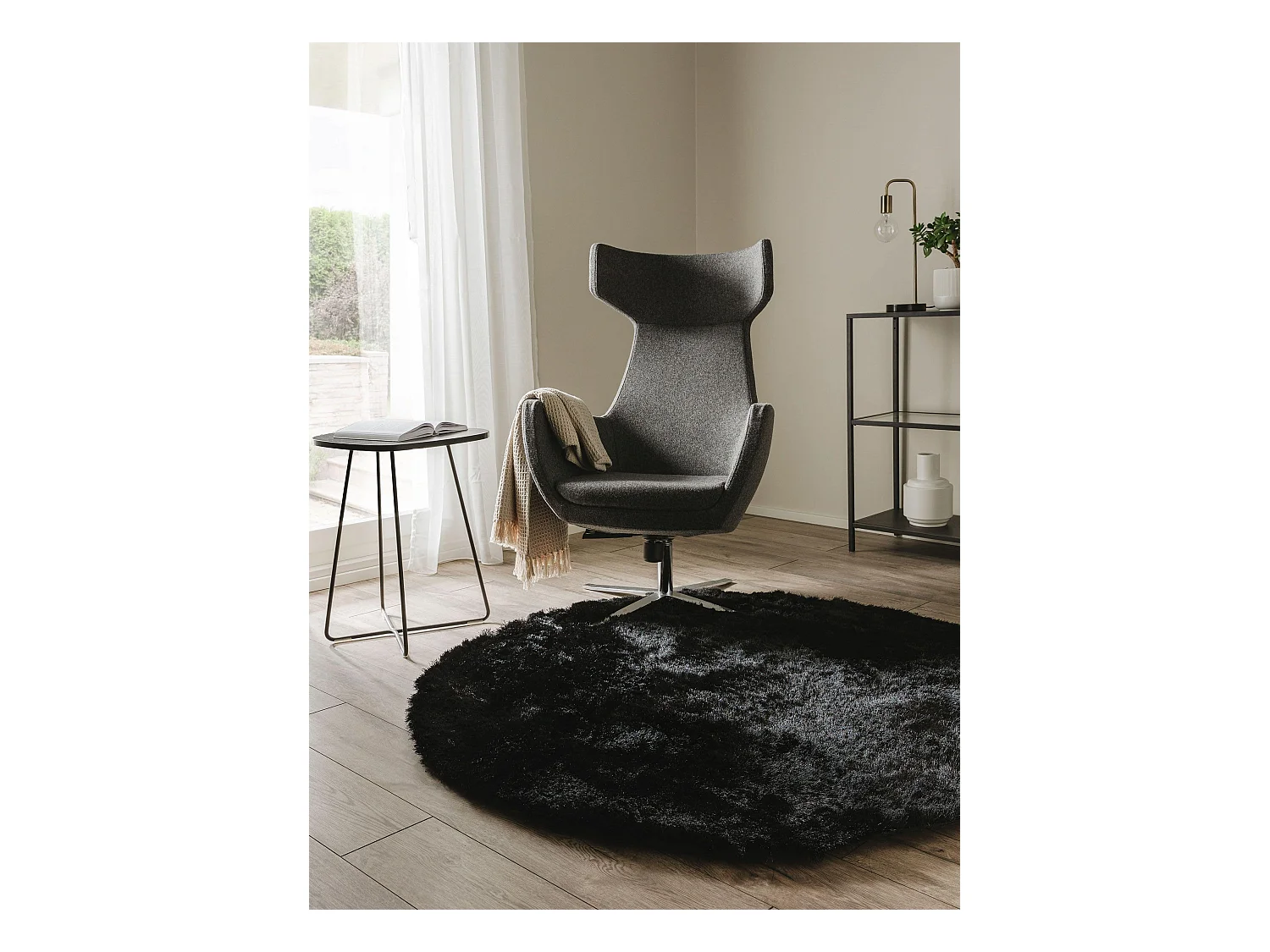 Tapis à poils longs Whisper Noir ø 80 cm rond