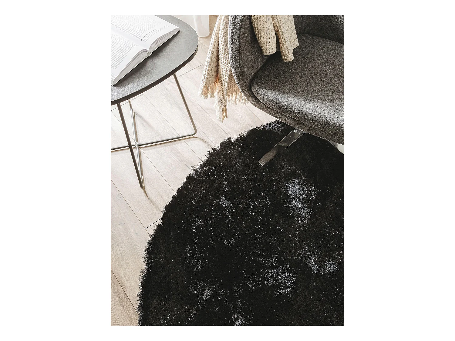 Tapis à poils longs Whisper Noir ø 80 cm rond