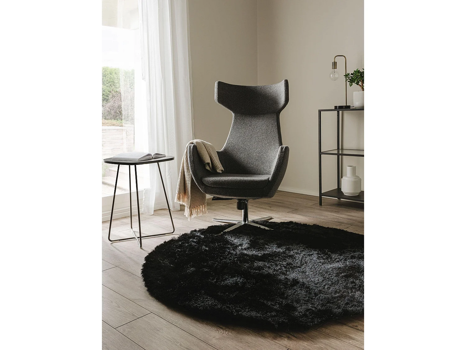 Tapis à poils longs Whisper Noir ø 80 cm rond