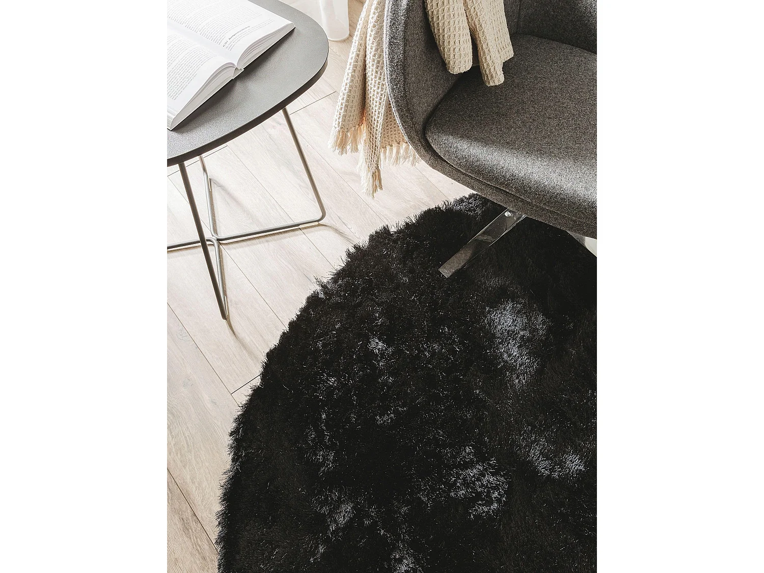 Tapis à poils longs Whisper Noir ø 80 cm rond