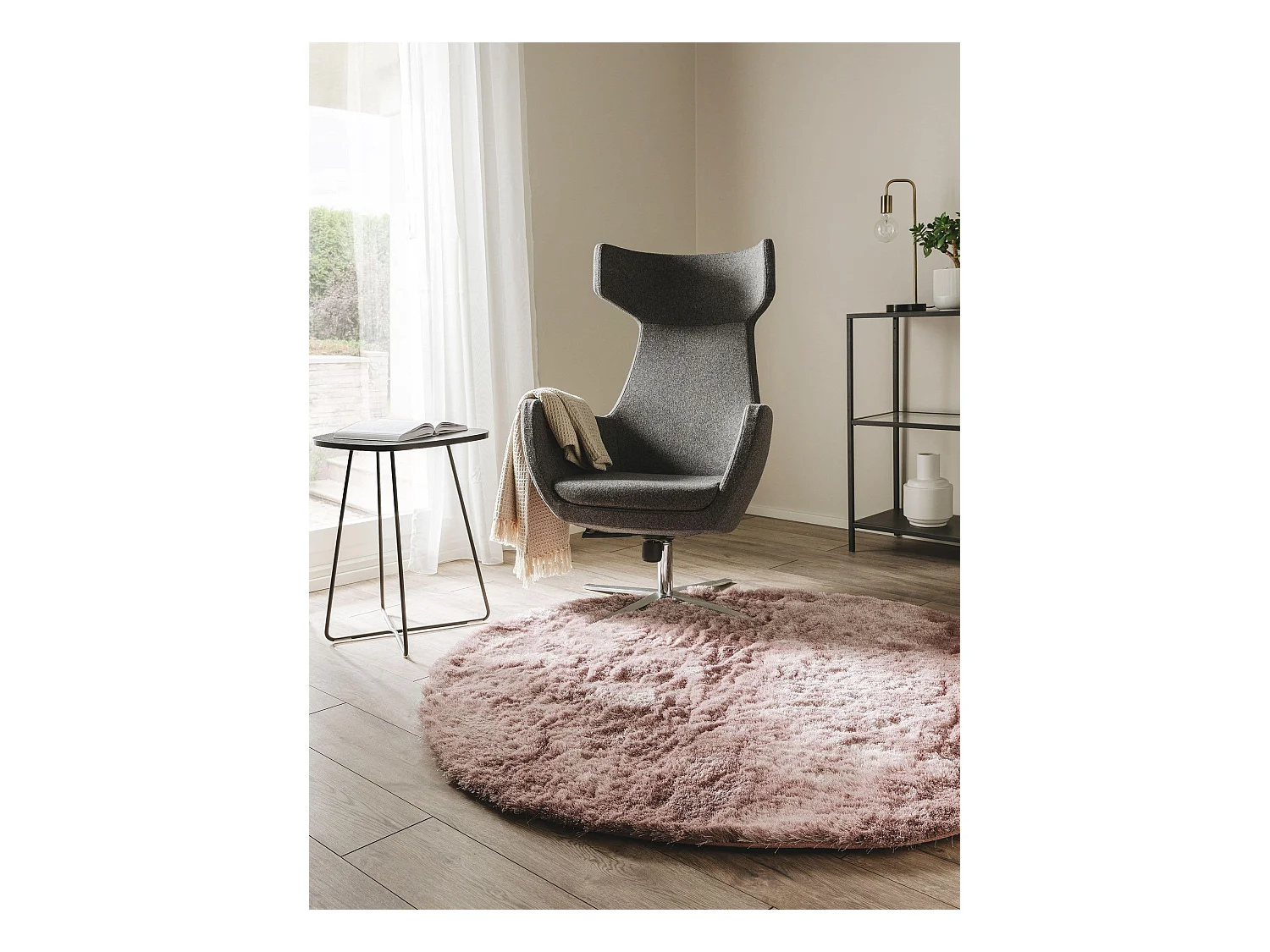 Tapis à poils longs Whisper Rose ø 200 cm rond