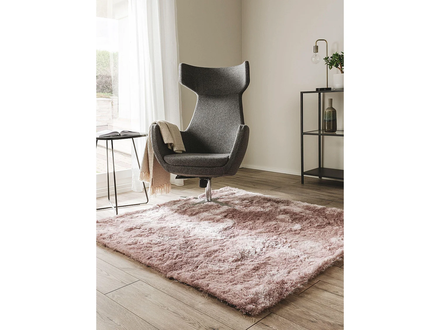 Tapis à poils longs Whisper Rose 60x60 cm