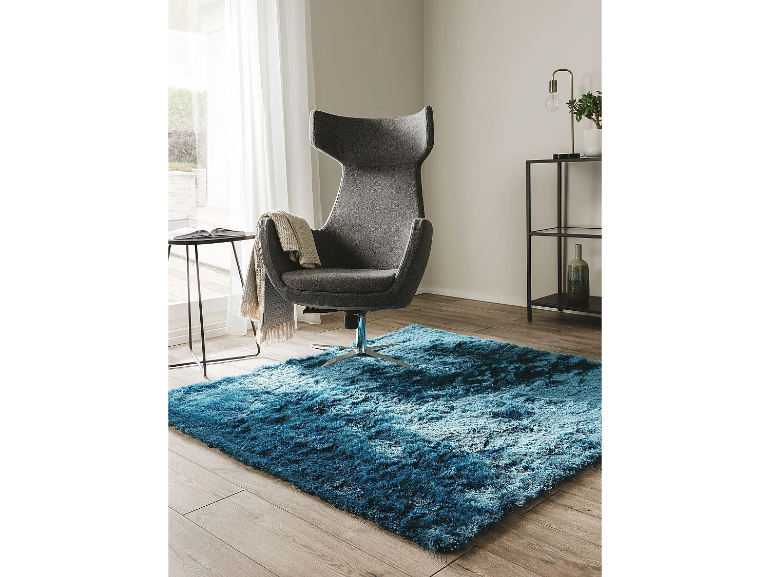 Tapis à poils longs Whisper Bleu 200x200 cm
