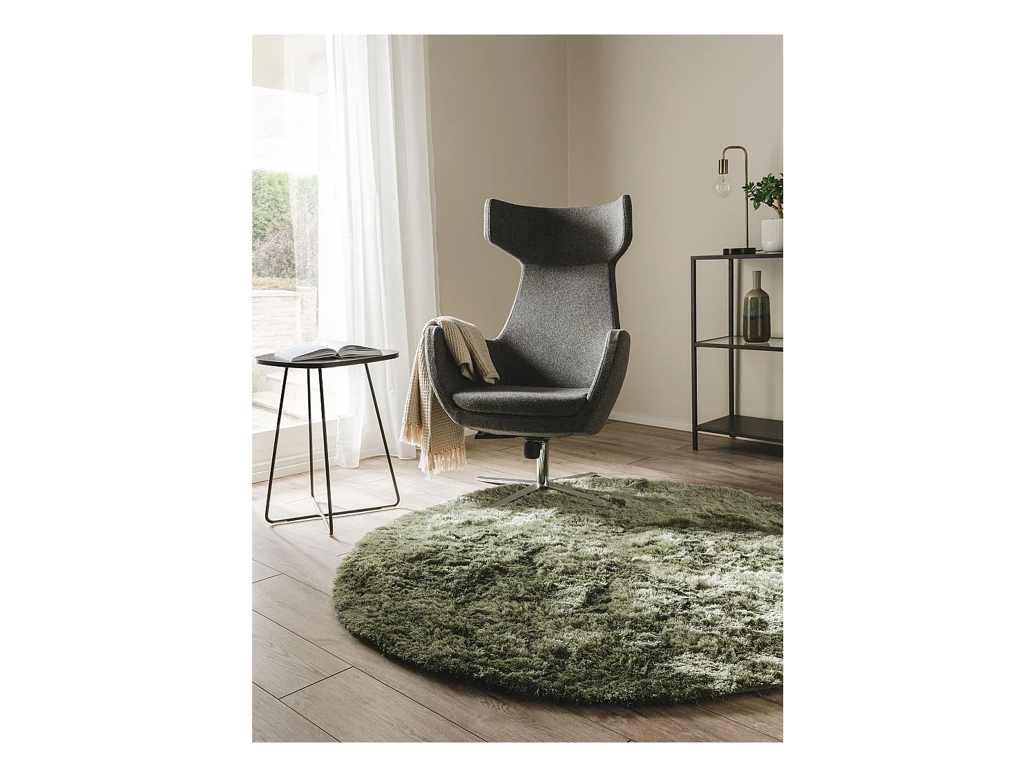 Tapis à poils longs Whisper Vert ø 200 cm rond