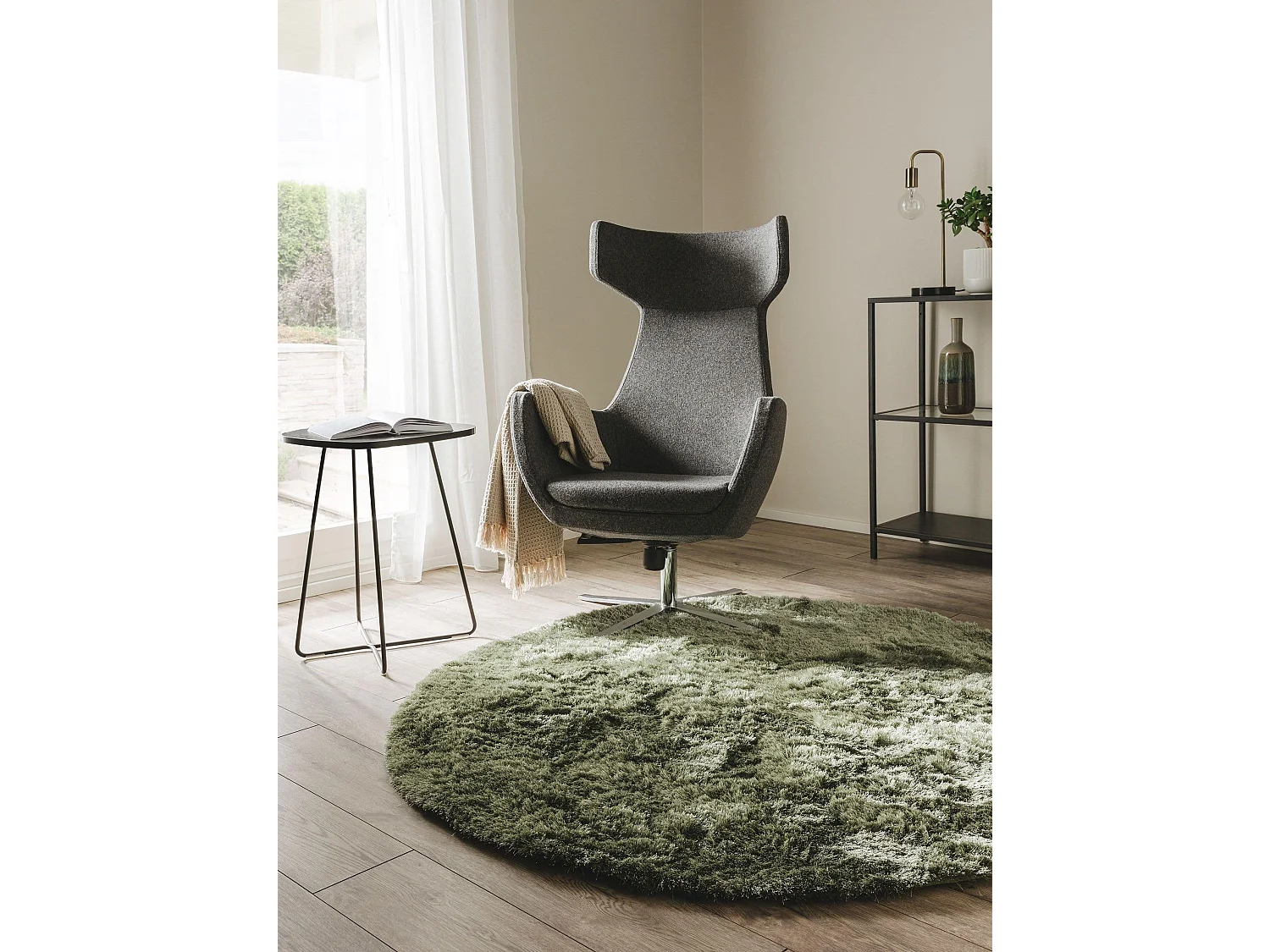 Tapis à poils longs Whisper Vert ø 200 cm rond