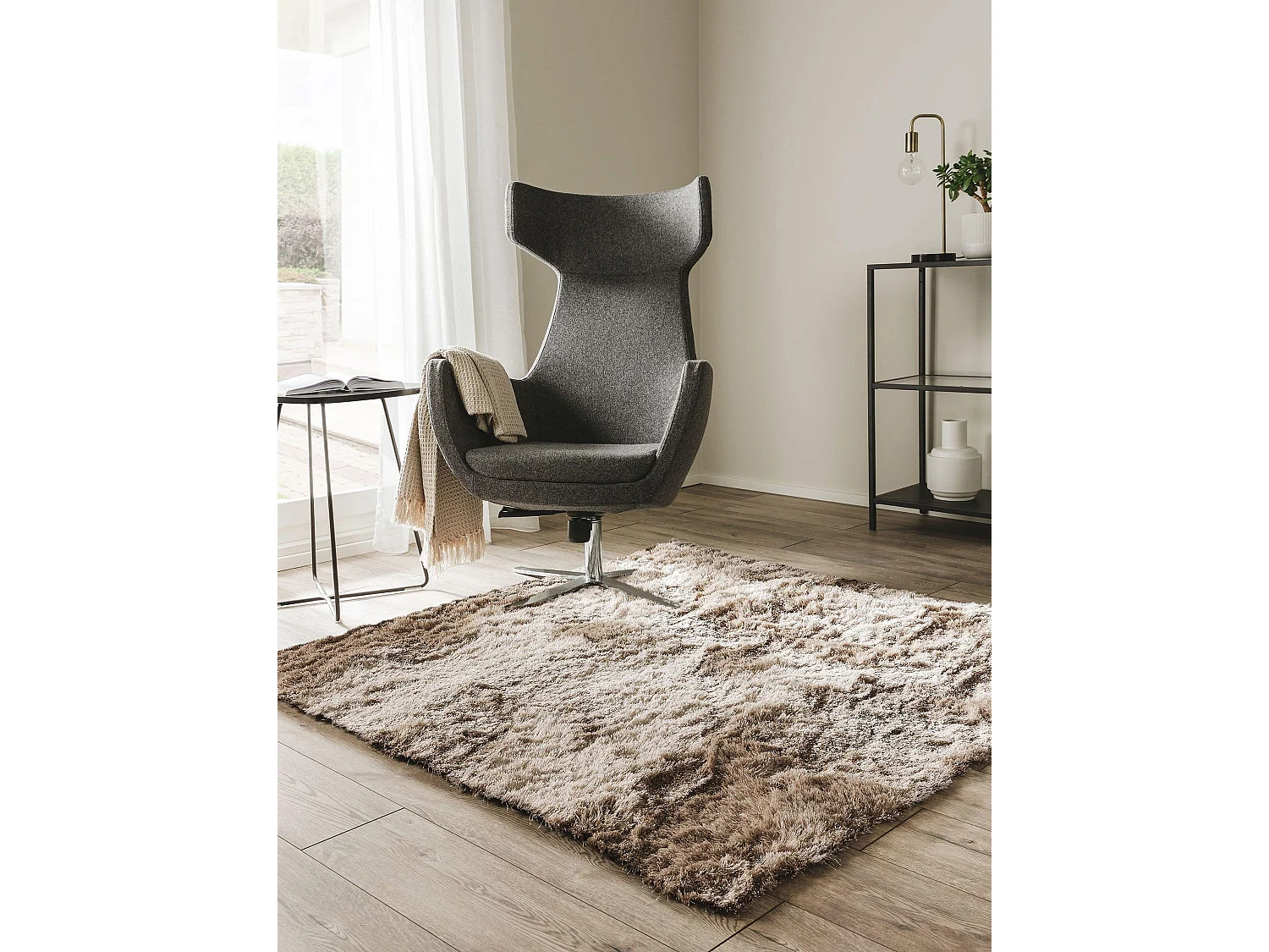 Tapis à poils longs Whisper Marron clair 150x150 cm