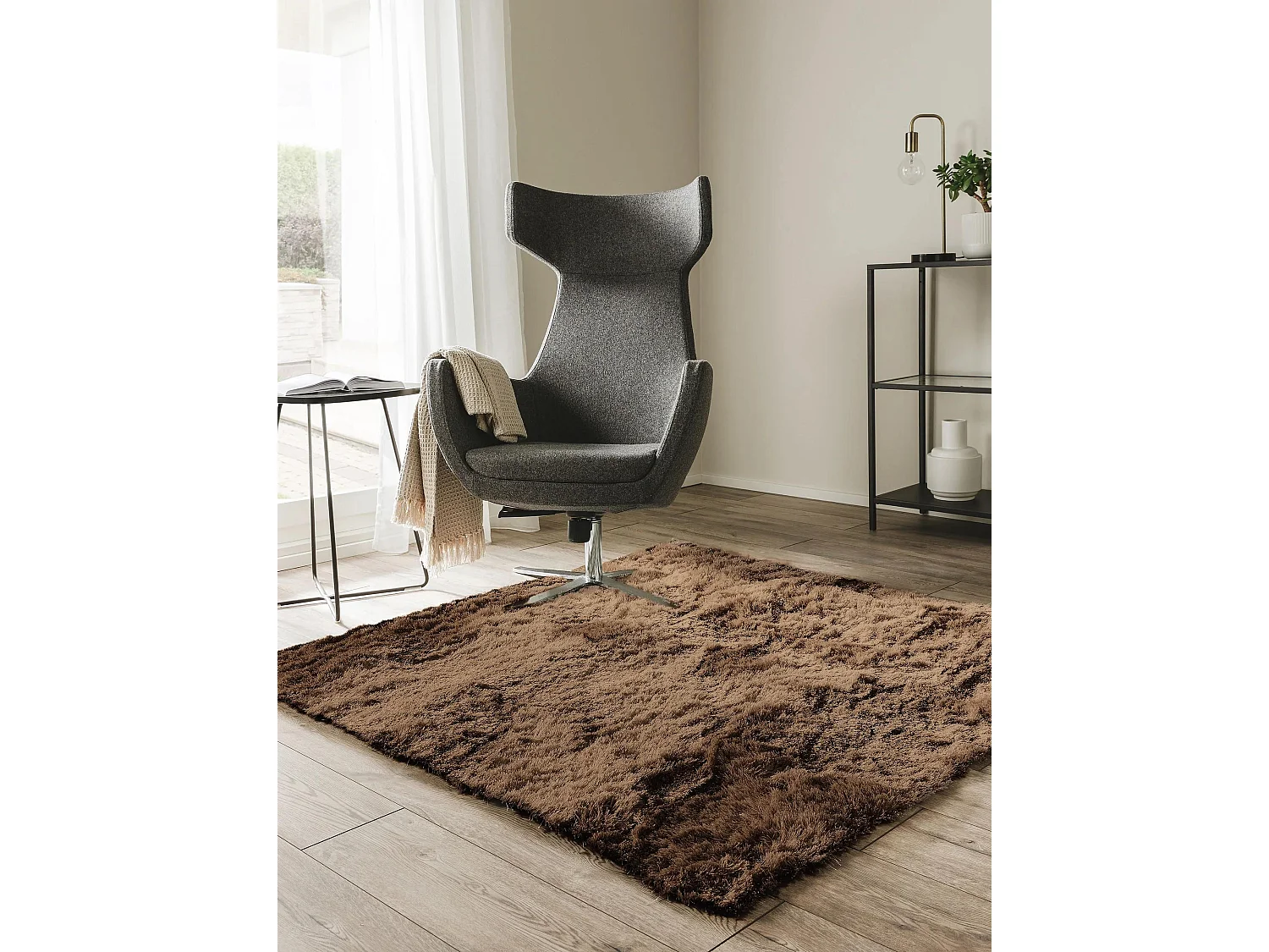 Tapis à poils longs Whisper Marron clair 150x150 cm