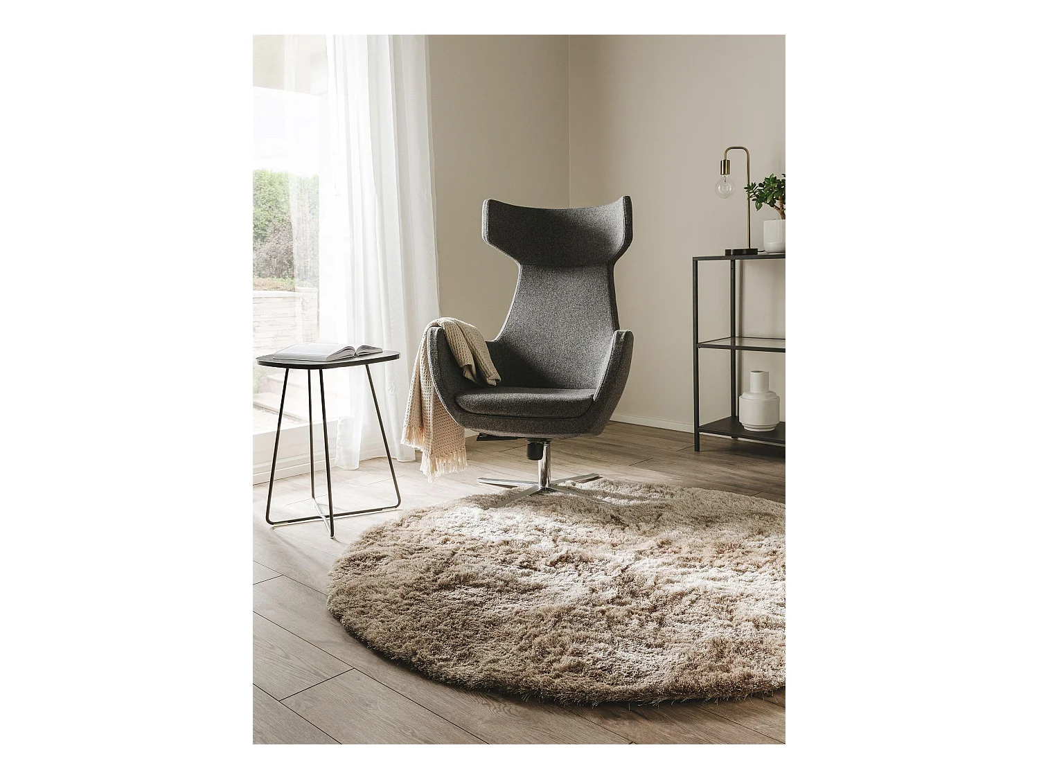 Tapis à poils longs Whisper Marron clair ø 200 cm rond