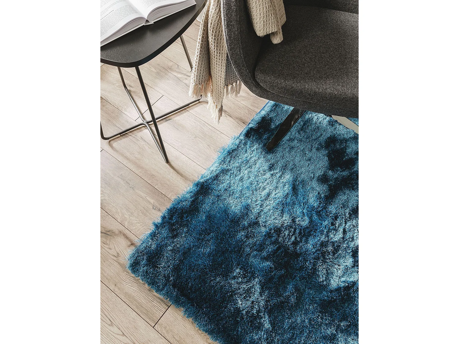 Tapis à poils longs Whisper Bleu 150x150 cm