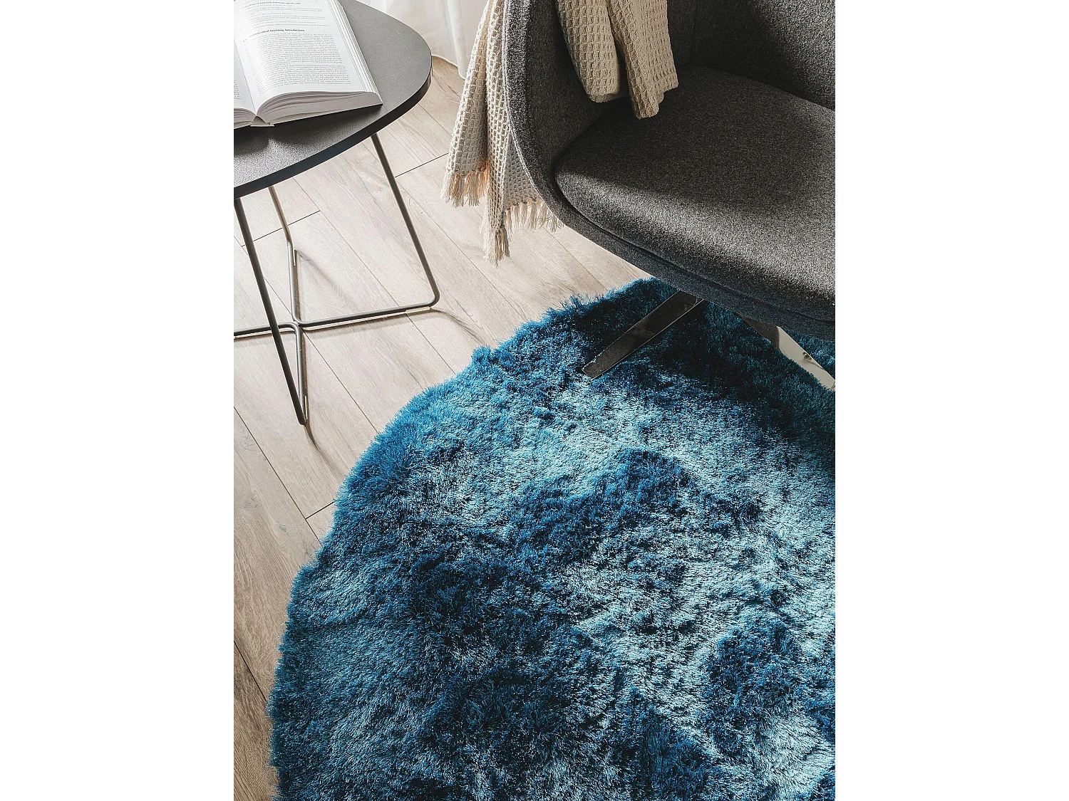 Tapis à poils longs Whisper Bleu ø 200 cm rond