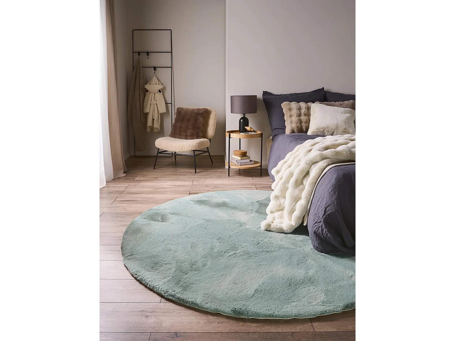Tapis de fourrure Dave Menthe ø 180 cm rond
