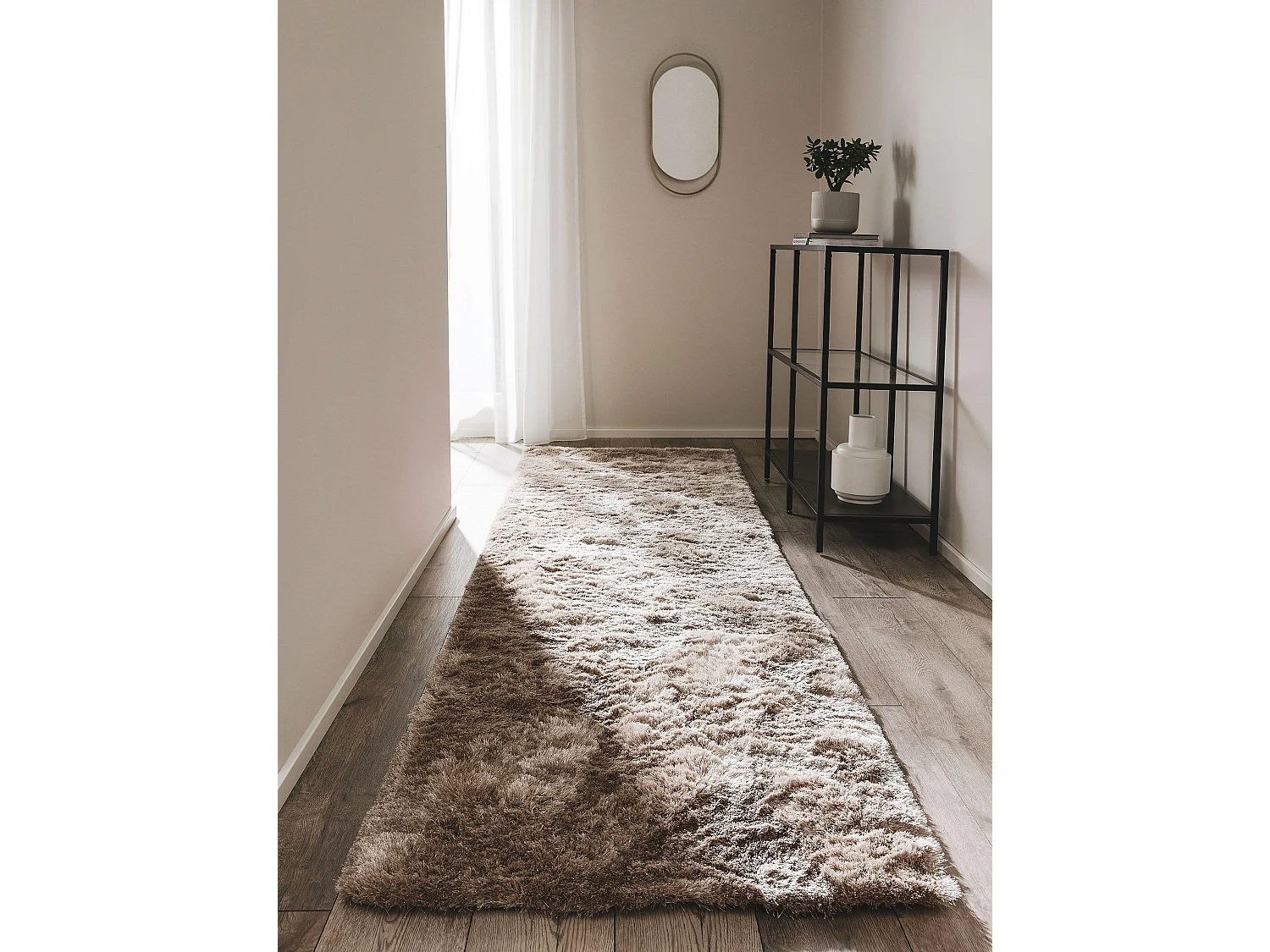 Tapis à poils longs Whisper Marron clair 80x300 cm