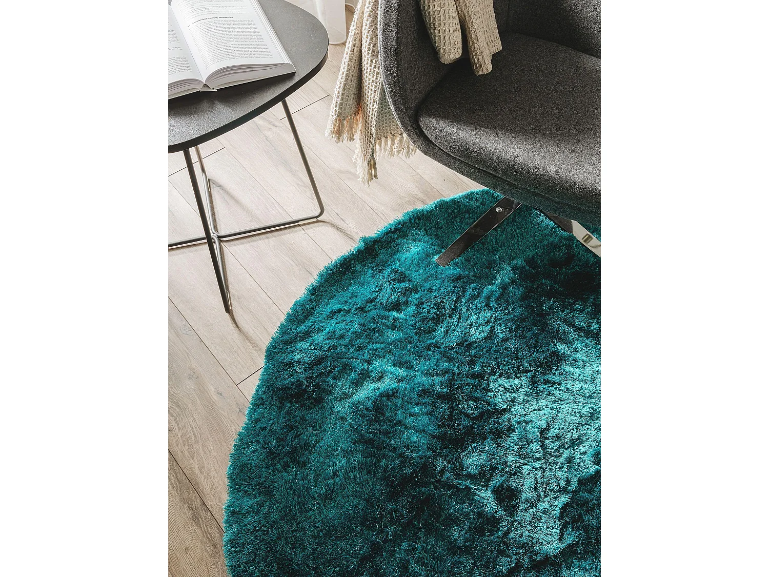Tapis à poils longs Whisper Turquoise ø 160 cm rond