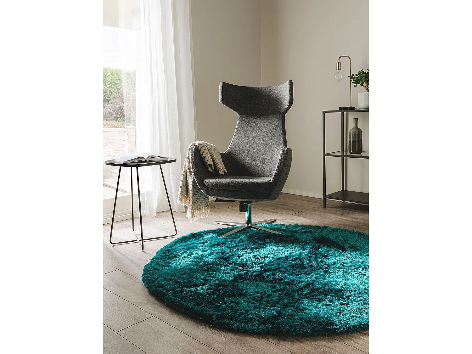 Tapis à poils longs Whisper Turquoise ø 160 cm rond