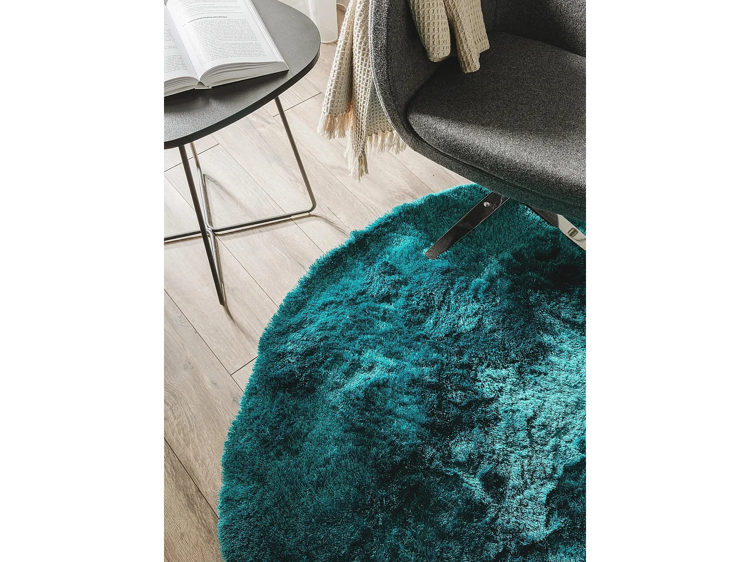 Tapis à poils longs Whisper Turquoise ø 160 cm rond