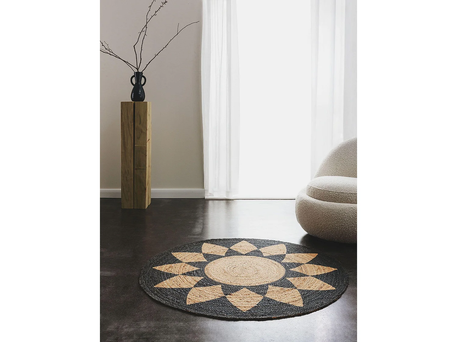 Tapis de jute Sahara Noir 115 cm round