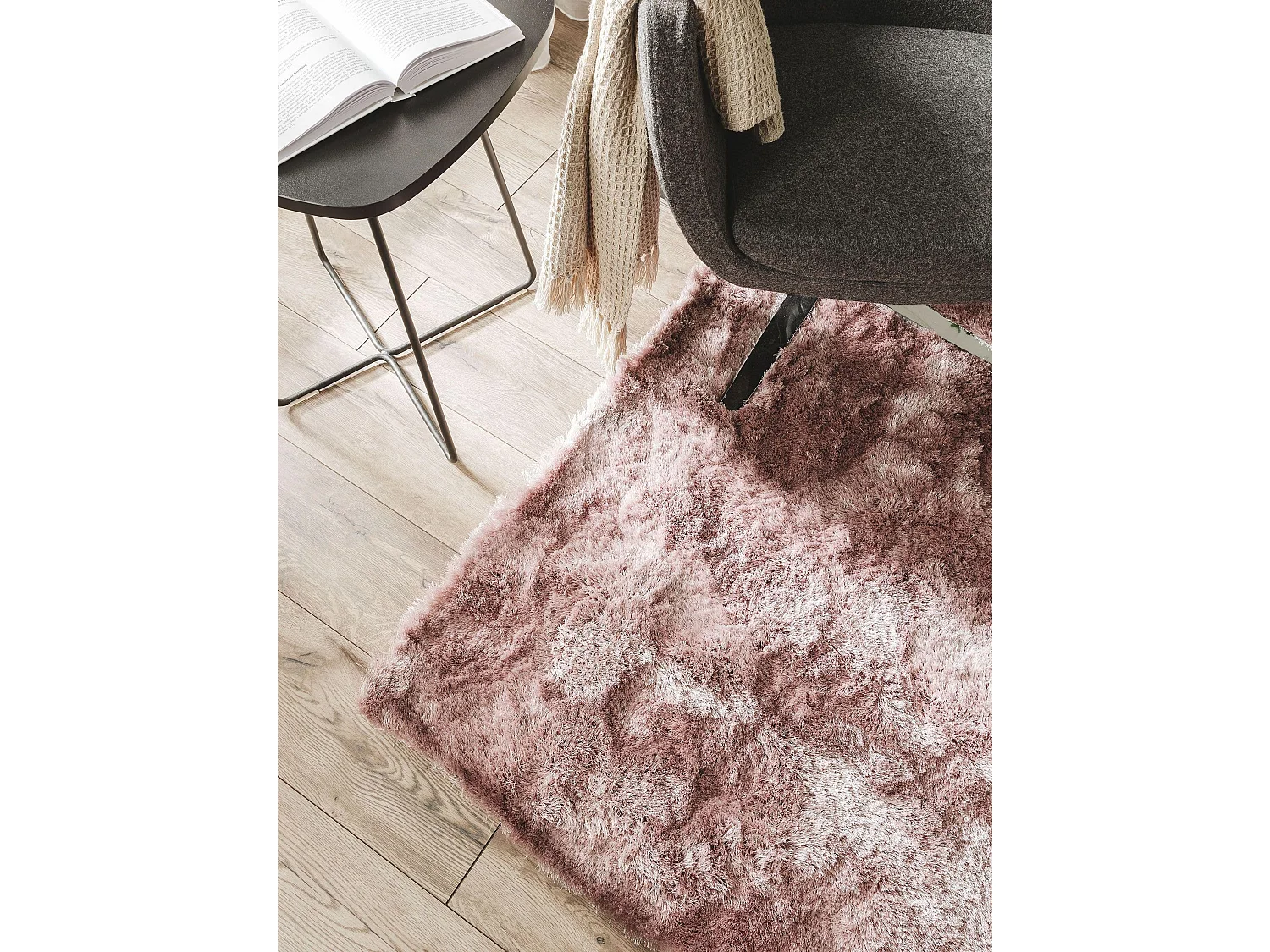 Tapis à poils longs Whisper Rose 150x150 cm