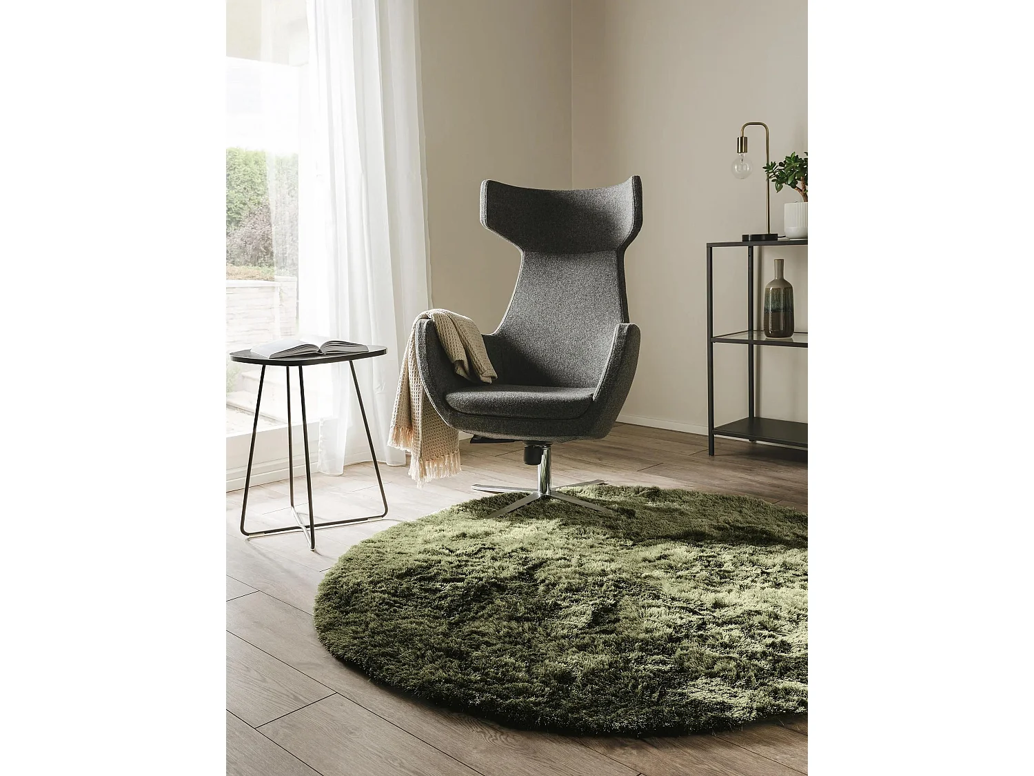 Tapis à poils longs Whisper Vert ø 160 cm rond