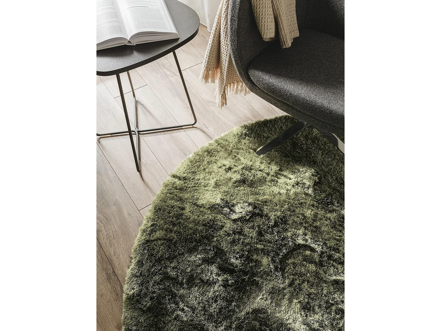 Tapis à poils longs Whisper Vert ø 160 cm rond