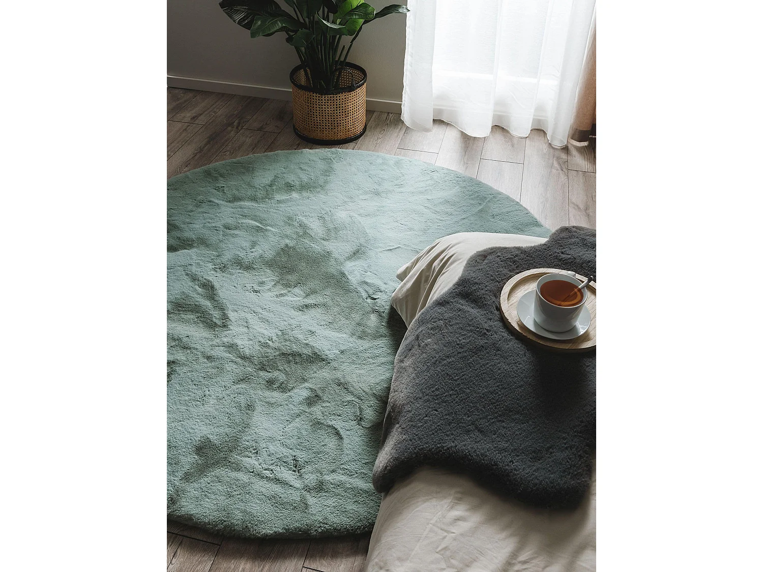 Tapis de fourrure Dave Menthe ø 120 cm rond