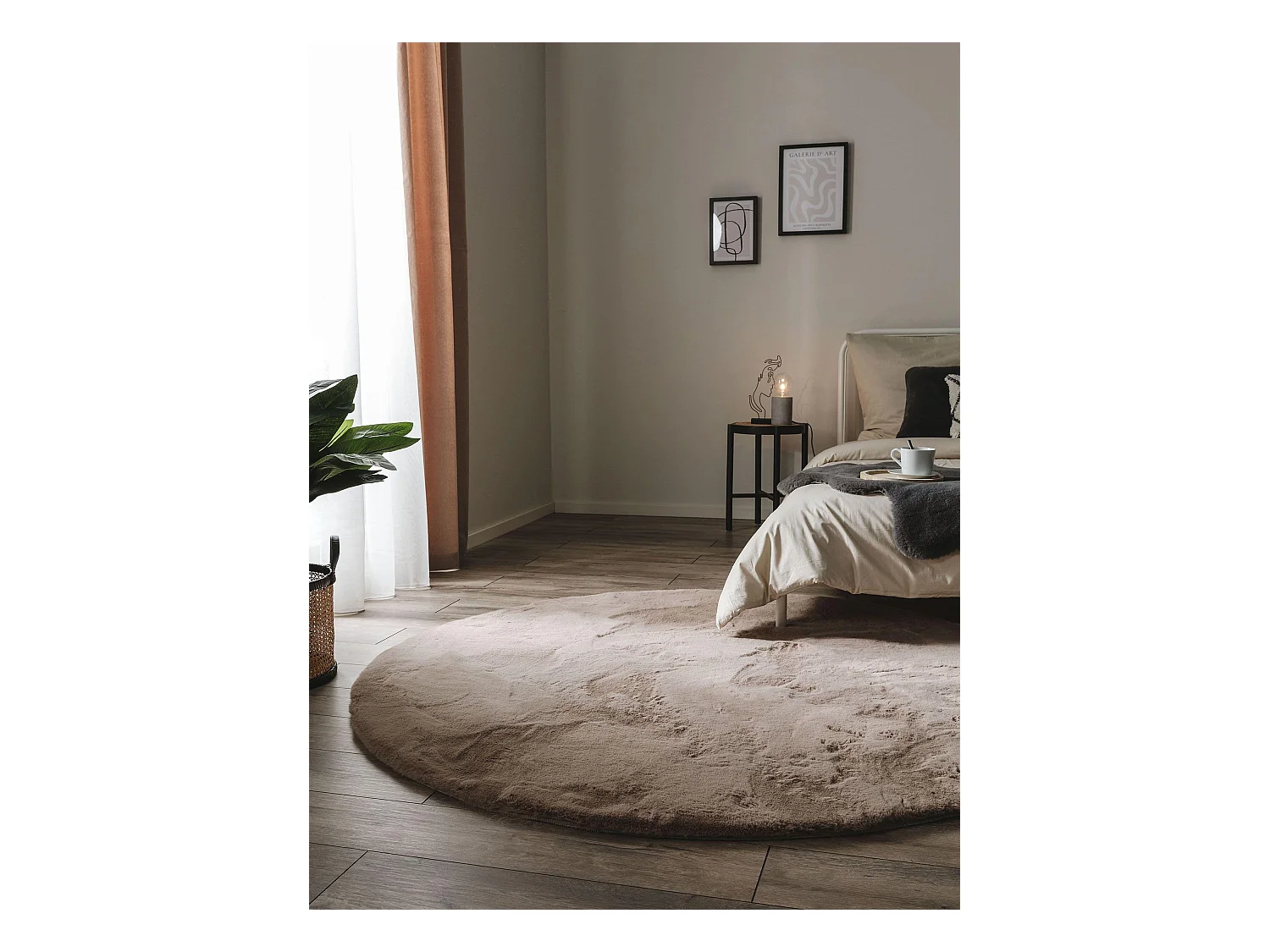 Tapis de fourrure Dave Taupe ø 180 cm rond