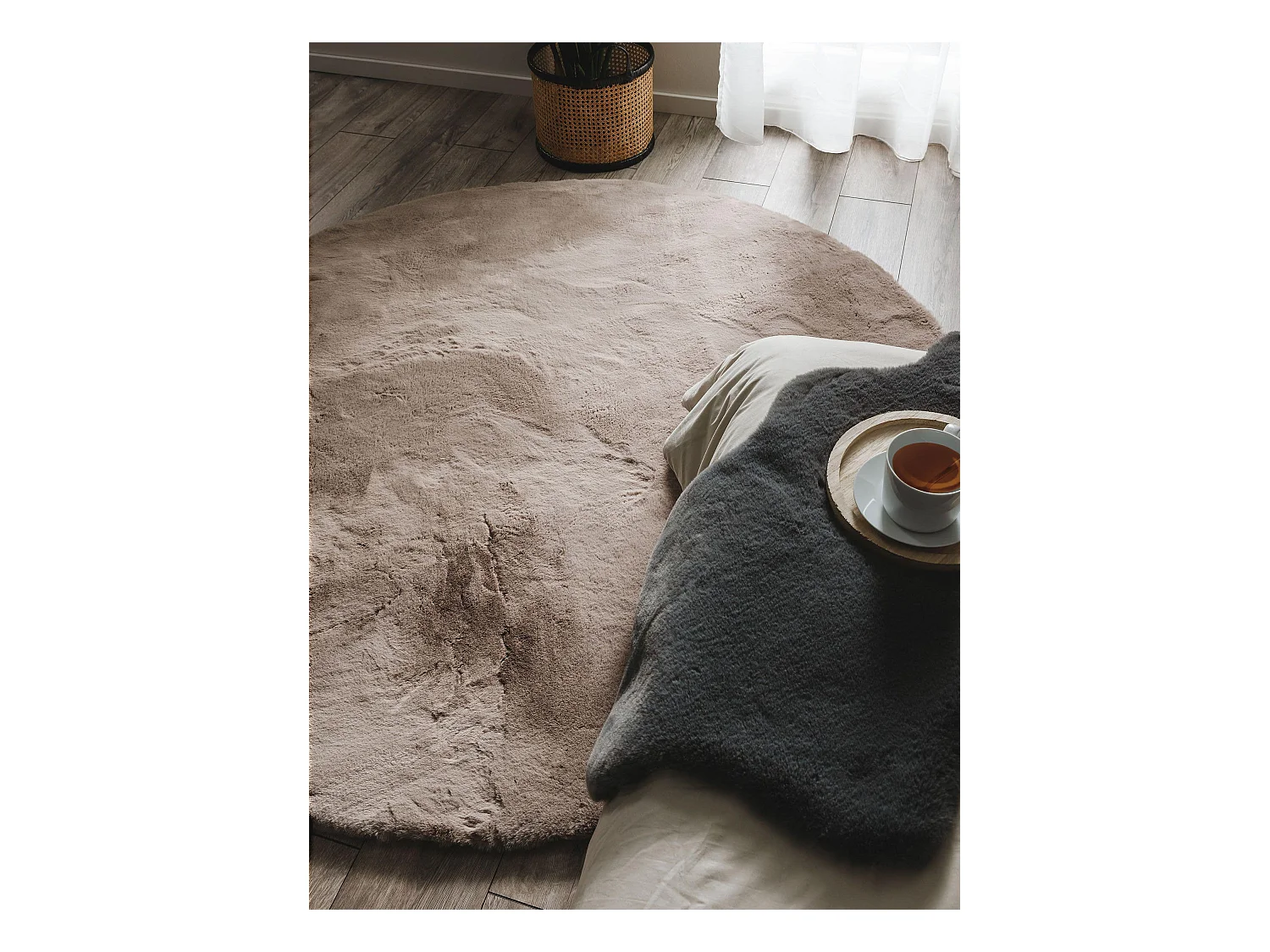 Tapis de fourrure Dave Taupe ø 180 cm rond