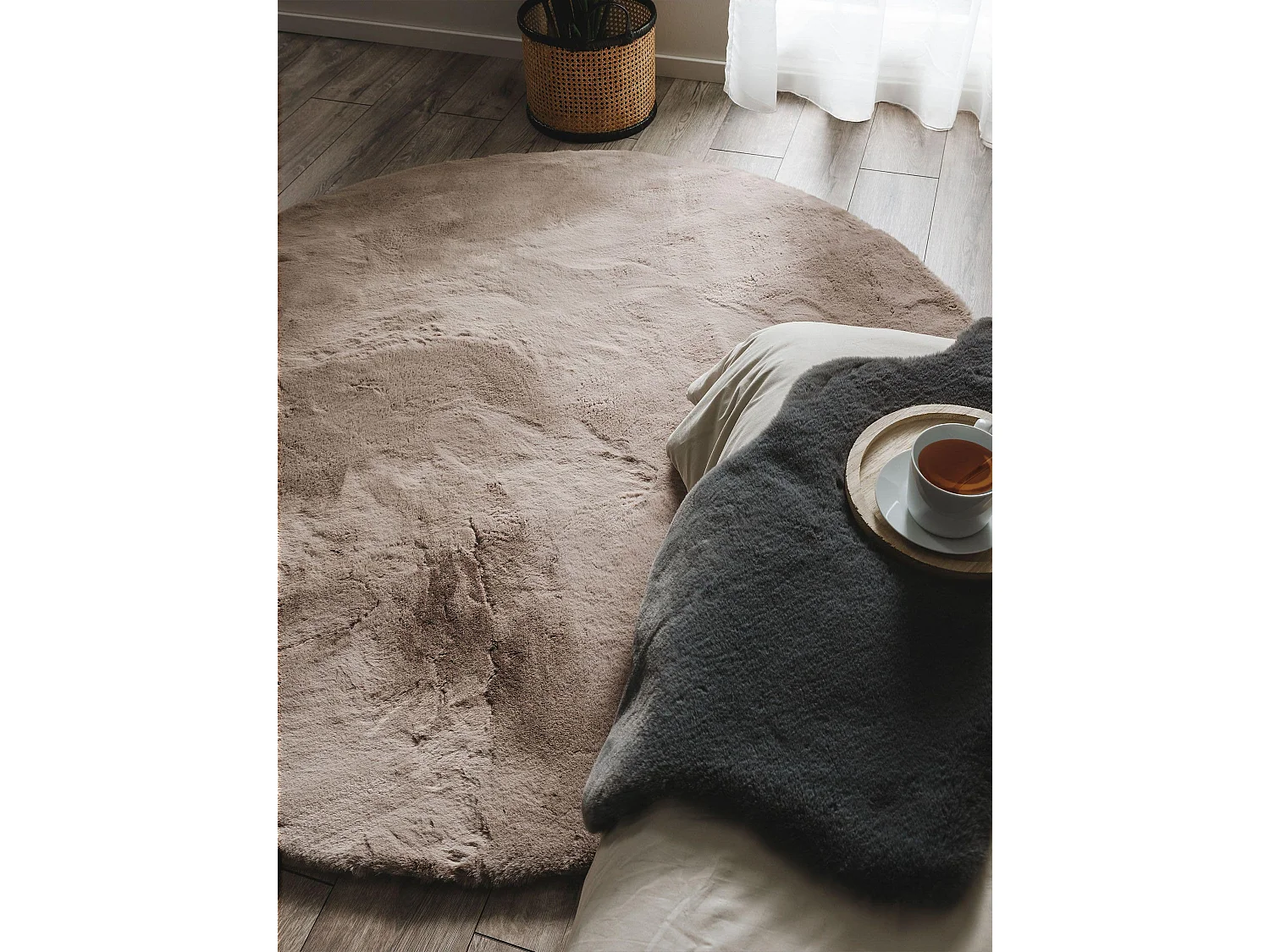 Tapis de fourrure Dave Taupe ø 120 cm rond