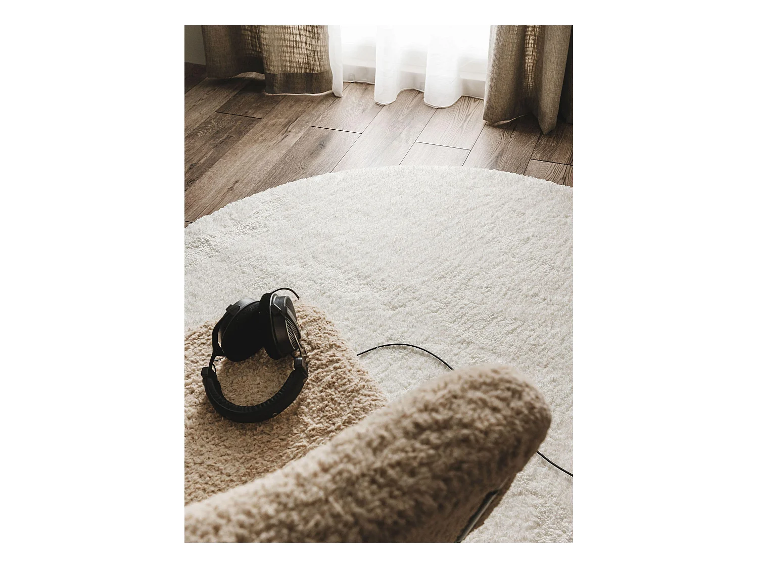 Tapis à poils longs rond Cloudy Crème ø 80 cm rond