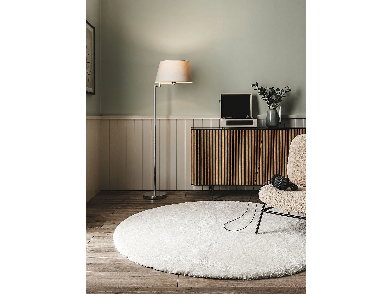 Tapis à poils longs rond Cloudy Crème ø 80 cm rond