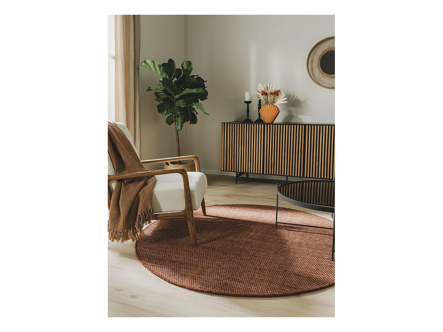 Tapis en laine rond Rocco Marron ø 150 cm rond