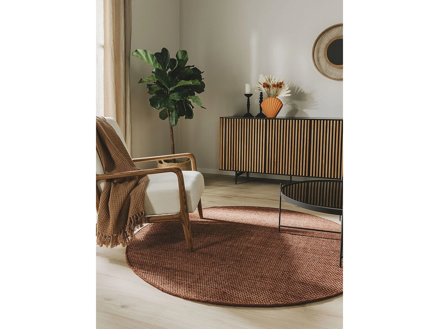 Tapis en laine rond Rocco Marron ø 150 cm rond