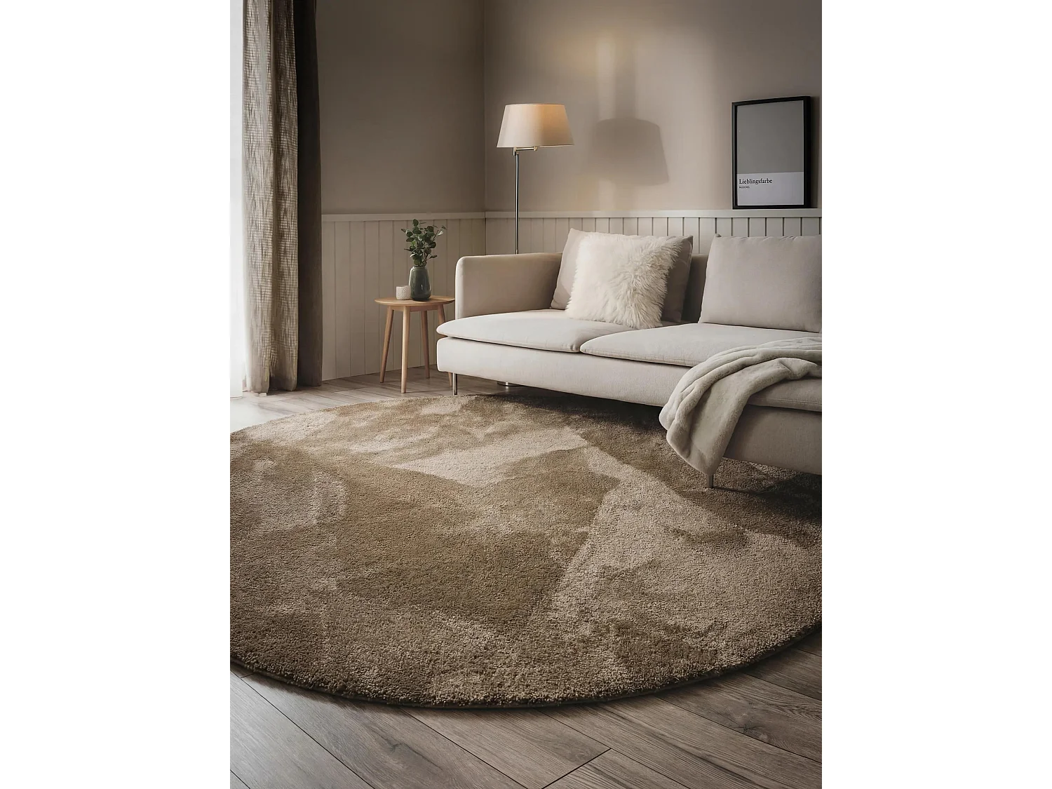 Tapis à poils longs rond Soda Beige ø 160 cm rond