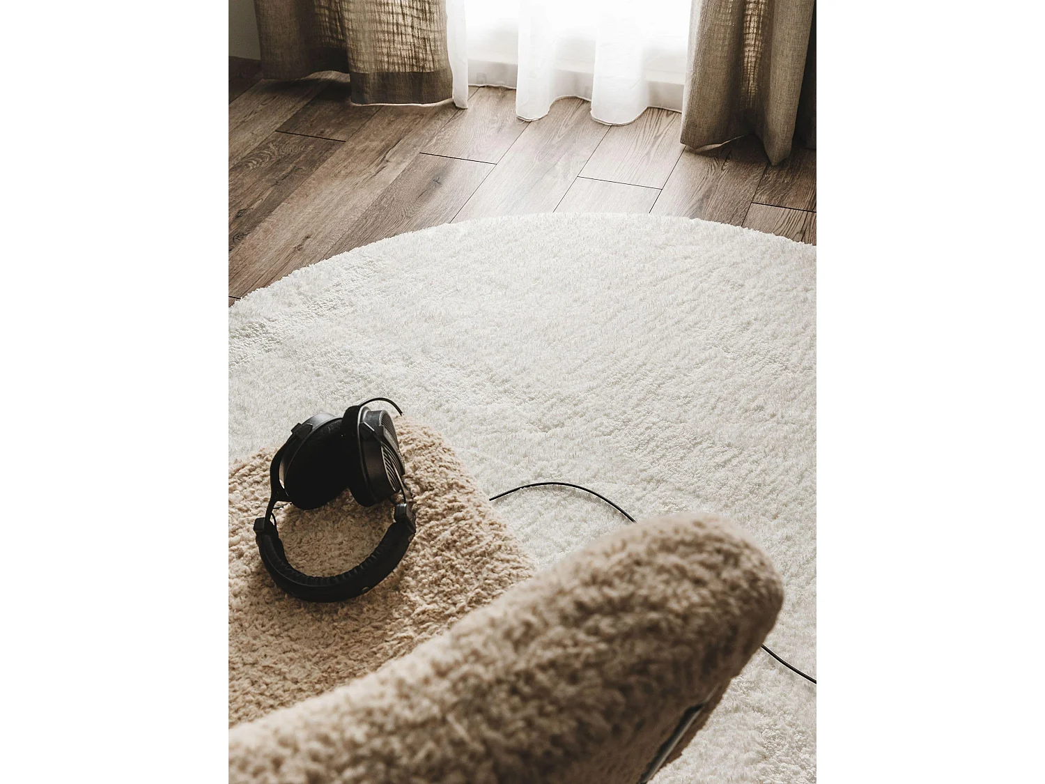 Tapis à poils longs rond Cloudy Crème ø 160 cm rond