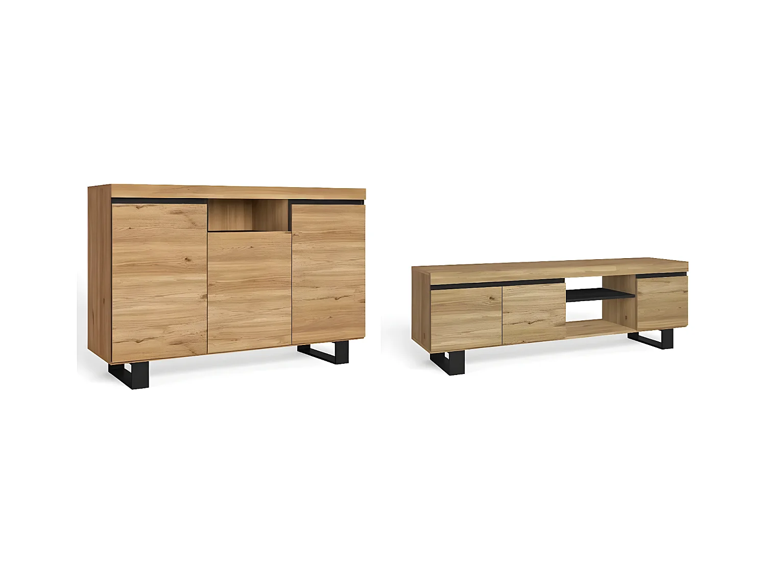 Set Naturale salle à manger, meuble auxilier, buffet-meuble TV 160cm chêne noir