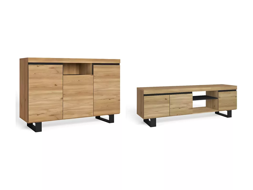 Kauf Unique Set Naturale Esszimmer, Säulenschrank, TV-Möbel-Buffet 160cm schwarze Eiche