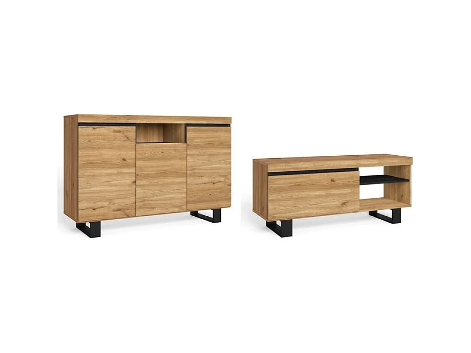 Set Naturale salle à manger, meuble auxiliaire, buffet-meuble TV 120cm chêne noir