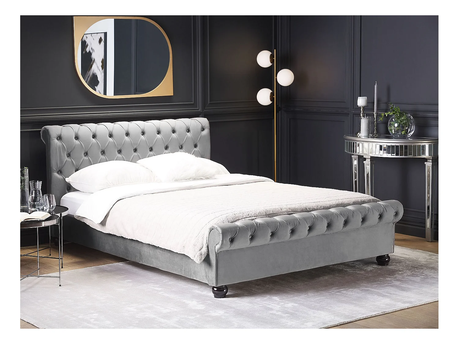 Bed Fluweel AVALLON 180 x 200 cm Grijs